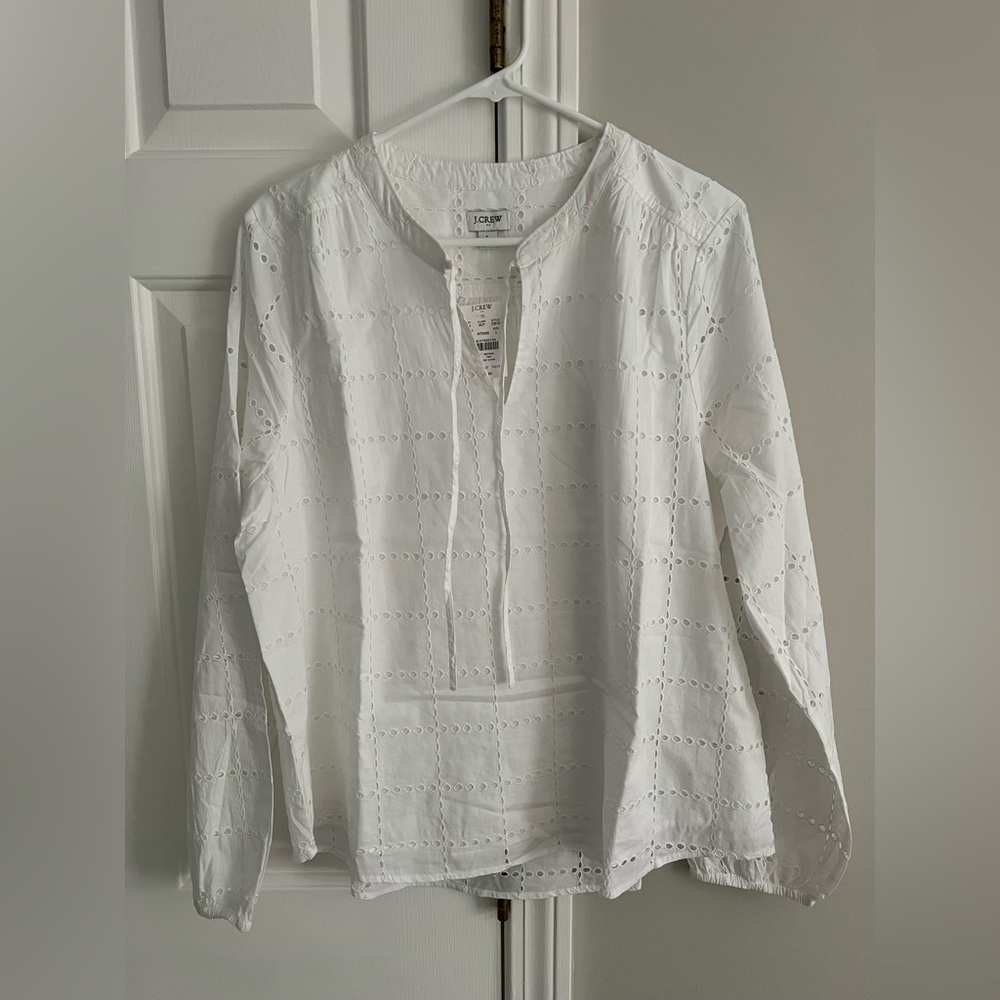 J.Crew Factory Women’s Eyelet Tie-Neck Top (Size L)